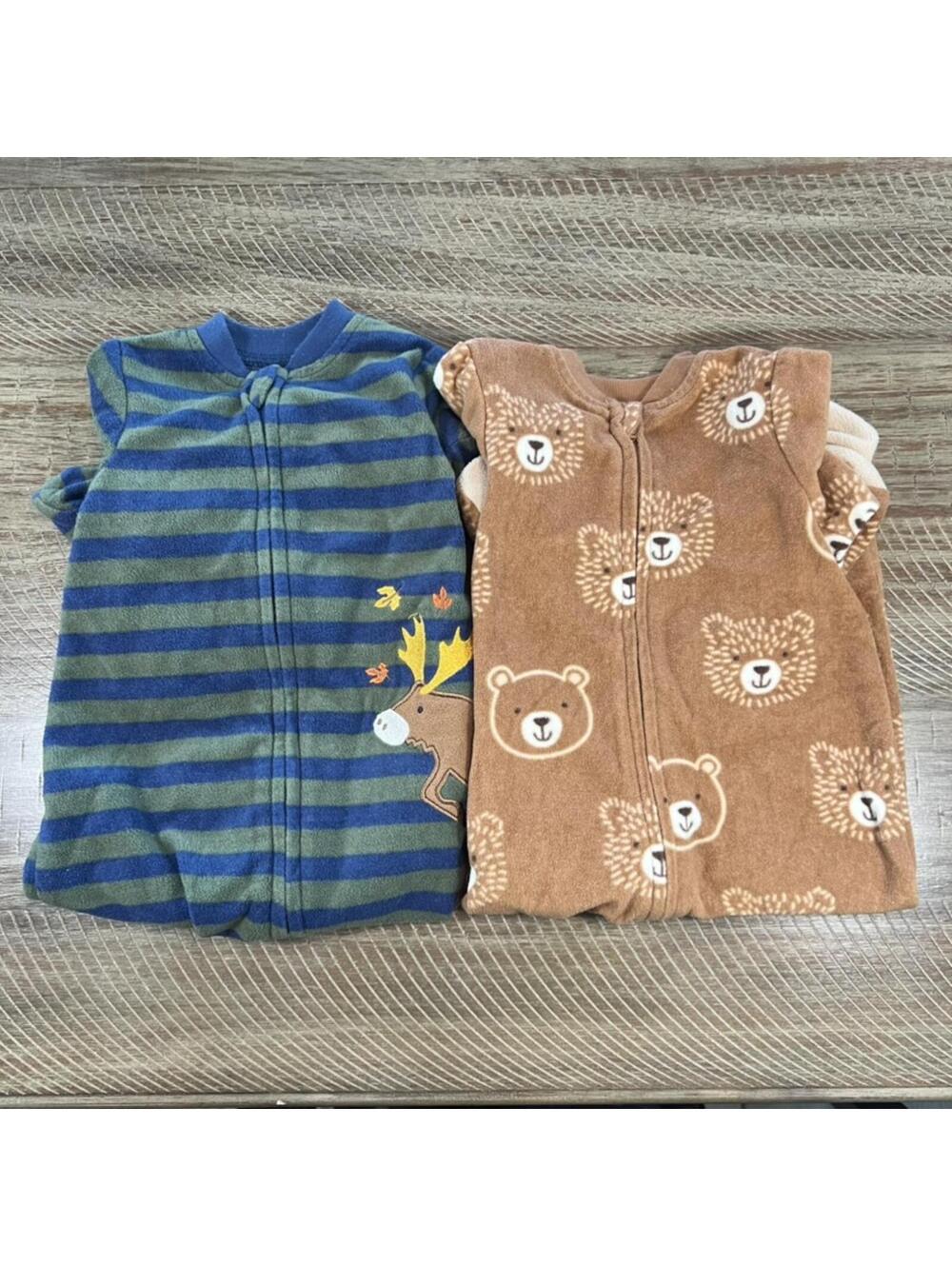 Little Me Baby Boy Fleece Sleeper Bundle 9M Brown Bear and Blue Moose Designs